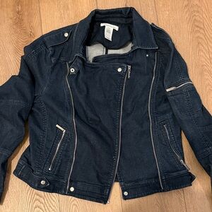 Kenneth Cole New York Dark Blue Jean Moto Jacket
